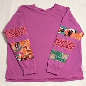 Easel Women’s Patchwork Sleeve Top, M, EUC